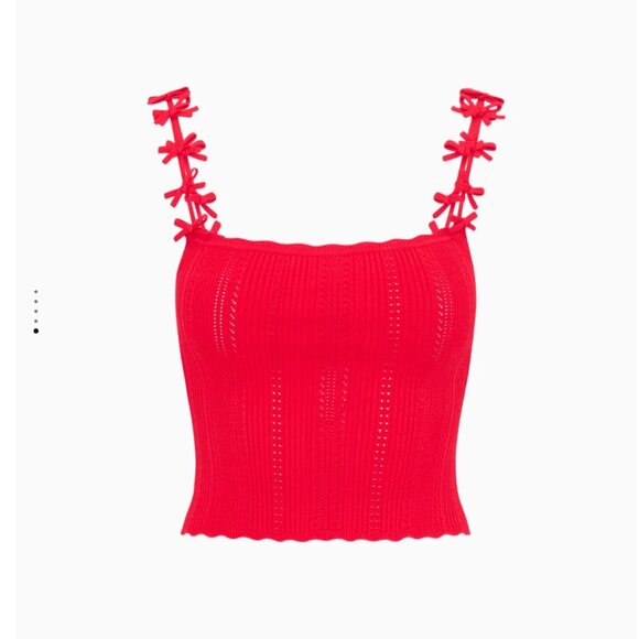 NWT LoveShackFancy Garrett Top & Meryl Rib Mini Skirt Set Candy Apple Holiday - Picture 5 of 7